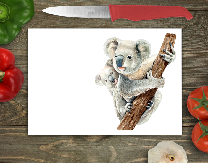 Koala Bear & Baby Large Glass Chopping Board